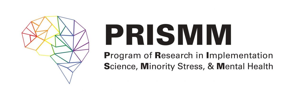 PRISMM: Program of Research in Implementation Science, Minority Stress, and Mental Health. Image of a brain in rainbow colors. 