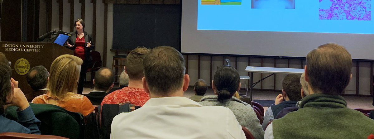 The Pulmonary Center watches a lecture in Keefer Auditorium.