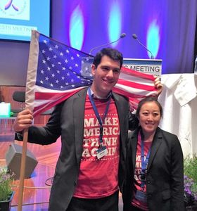 Resident Matthew Egyud, MD, representing the U.S. in the “world cup of thoracic surgery” at the European Society of Thoracic Surgeons annual meeting in Innsbruck, Austria, in 2017. Dr. Egyud received the Medtronic Prize for the best abstract/presentation at the meeting.